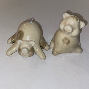 Lot of 2 Ceramic Pigs with Curly Wire Tails